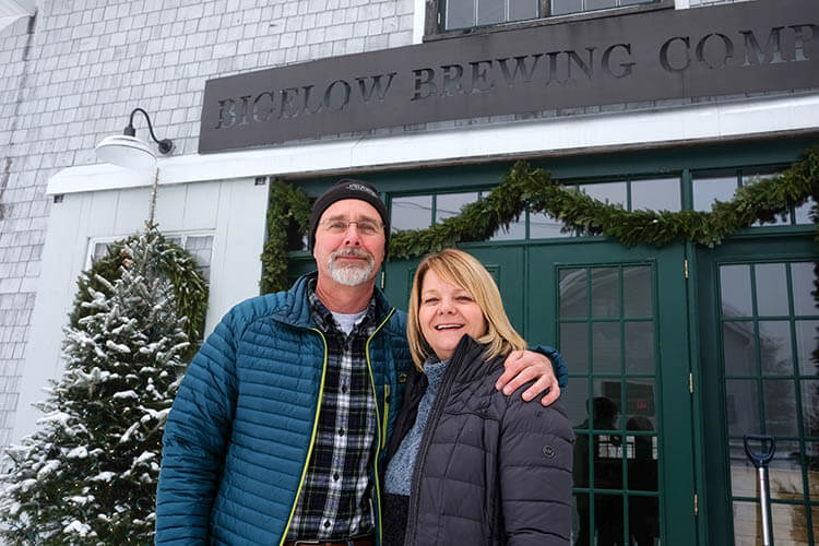 Jeff and Pam Powers outside the current Bigelow Brewery